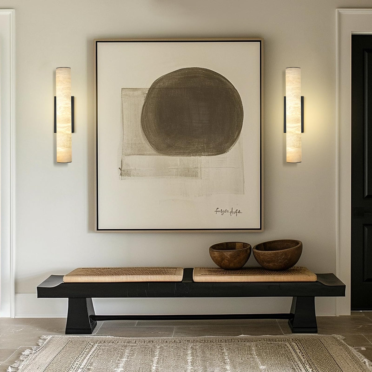 20" Alabaster Wall Sconce (Black-1 PC / 20")