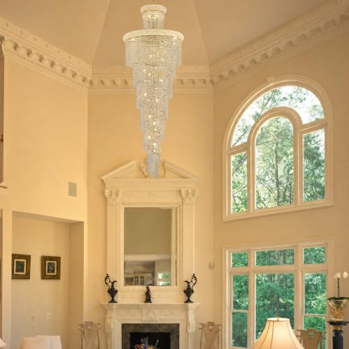 34 Light Extra Large Long Spiral Crystal Chandelier for High Ceiling Foyer Entryway Living Room Staircase Gold Finish 86'' H X 32'' W X 32'' D (Gold / 86'' H X 32'' W X 32'' D)