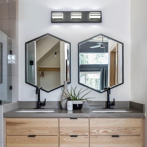Black Vanity Lights 3 Light Bar Light for Bathroom 20 Inch Mirror Light Fixtures Black Bath Lamps above Mirror 18W Vanity Sconces Modern Bathroom Sink Lights Acrylic Wall Lighting for Restroom (Black-Not-Dimmable / 3-Light, 20-Inch)
