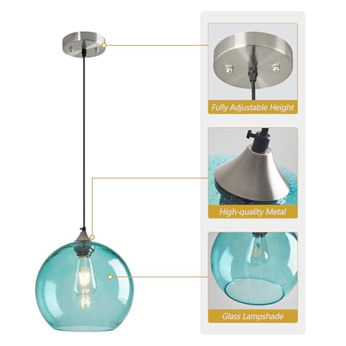 Aqua Pendant Lights Kitchen Island 2 Pack (Light Blue / L - 9.84 in)