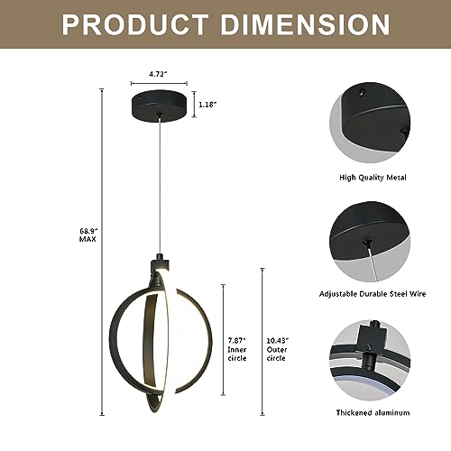 Modern LED Chandelier Black Ring Pendant Light Fixtures 4000K Dimmable Height Adjustable Pendant Lighting for Dining Room Kitchen Island Bedroom Living Room Foyer(2 (Sand Black / Round-2Pack)