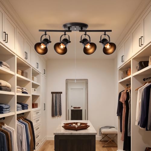 4 Light Black Track Lighting with Pull Chain (4-Light / Black Pull Chain)