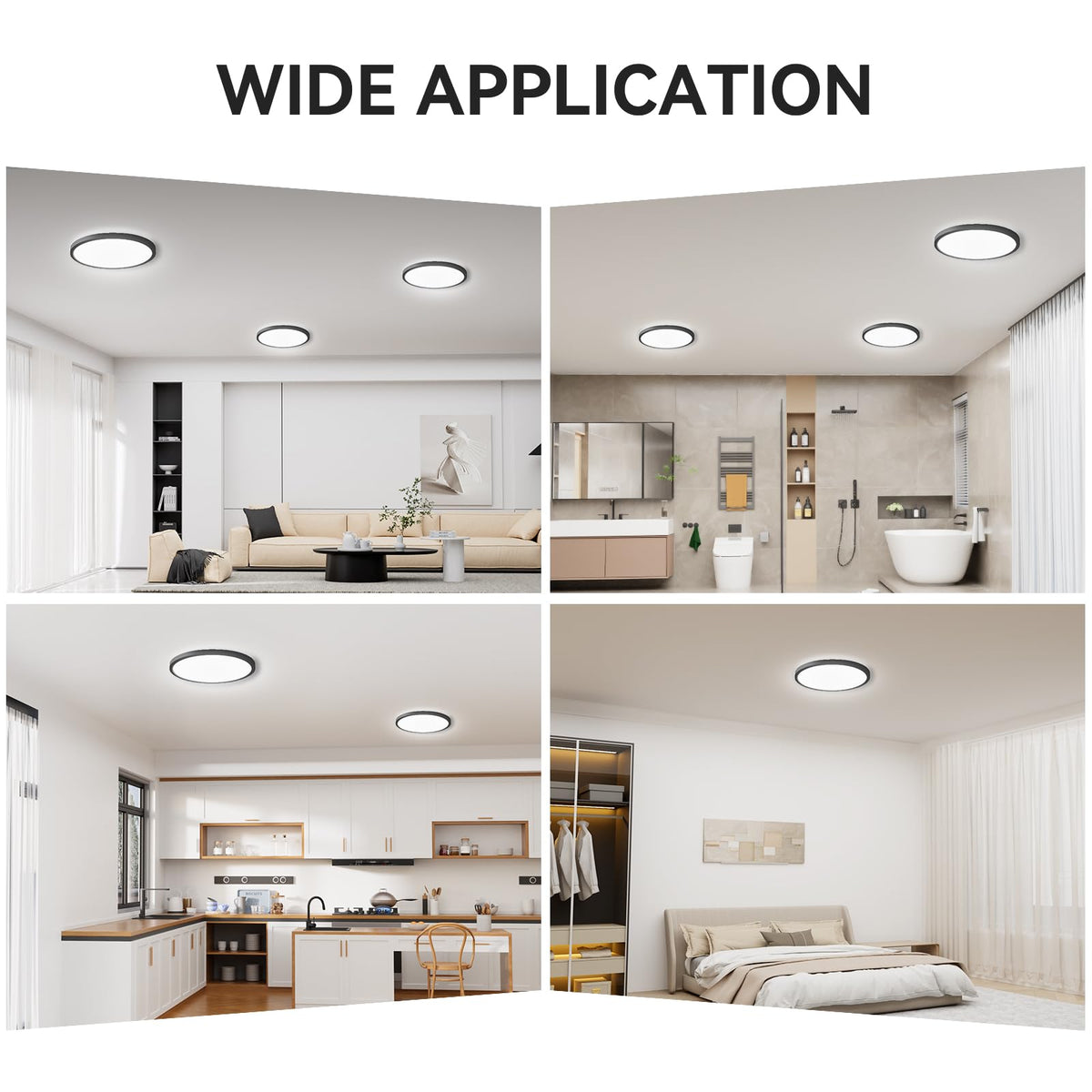 3200lm LED Flush Mount Ceiling Light (Black / 12in-1Pack)