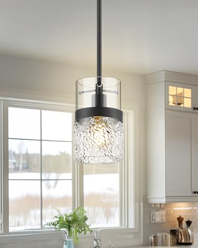 5 Inch Dia Black Pendant Light (Black -Hammered Glass / 5" Hammered Glass, 1-Light)