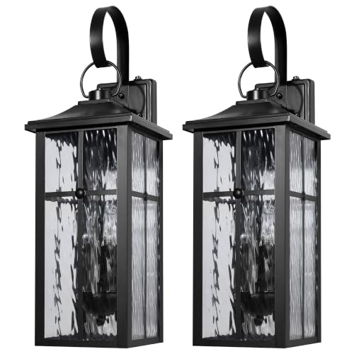 2 Pack Dusk to Dawn Outdoor Wall Lights (Black / 23.9 inch)