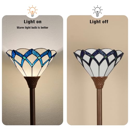 Tiffany Lamp Cream Blue Romantic Stained Glass Torchiere Floor Lamp