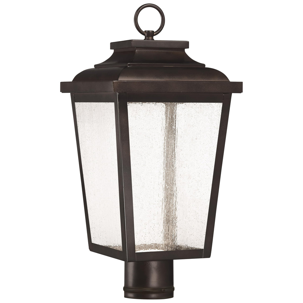 Irvington Manor LED Post Mount in Chelesa Bronze and Seeded Glass (Chelesa Bronze Finish with Clear Seeded Glass / 18-Inch Tall)