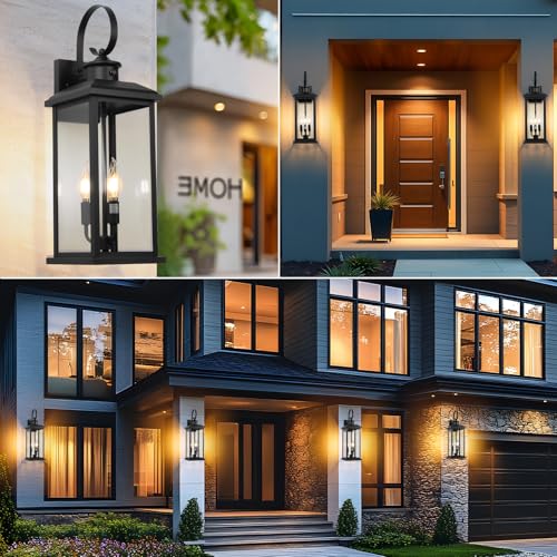 24" Dusk to Dawn Outdoor Wall Light Fixture Extra Large Lamp 2Pack (Black / Dusk to Dawn)
