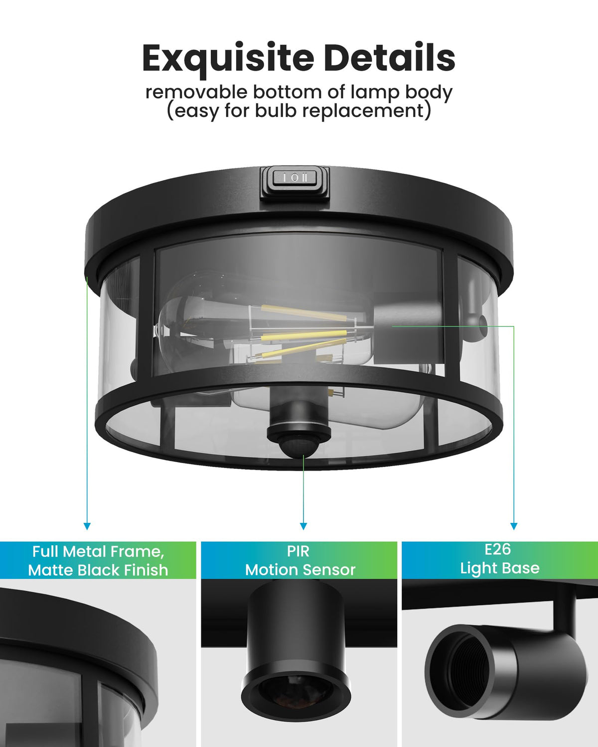 Outdoor Ceiling Light with Motion Sensor 9.3in (9.3 Inch / 1Pack)
