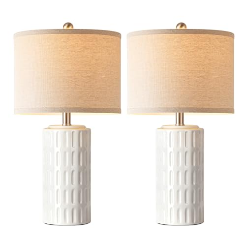 23" Farmhouse Modern Ceramic Table Lamp Set of 2 (White)