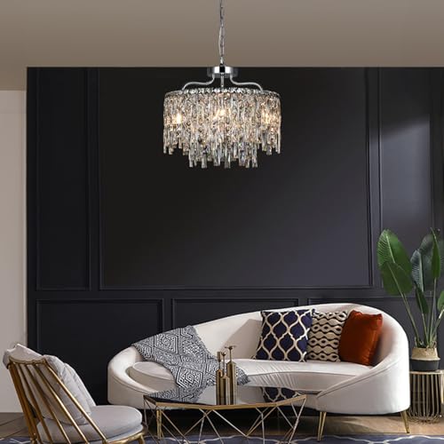 18" 6 Light Modern Round Crystal Chandeliers for Dining Room (Chrome / 6-Light D 18")