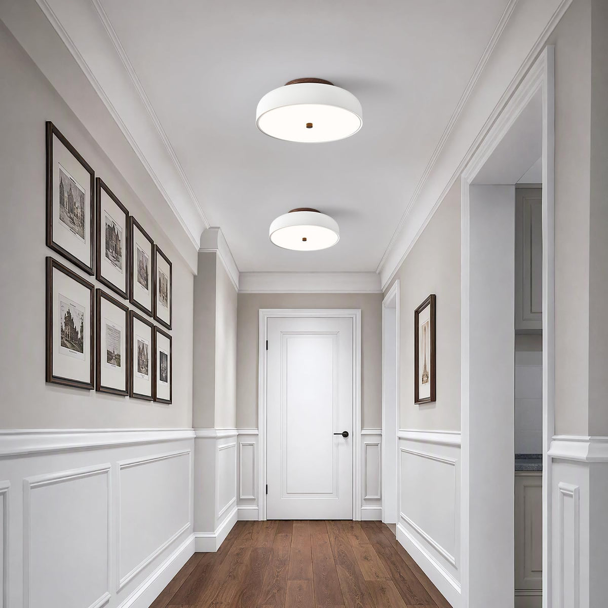 Dimmable LED Ceiling Light Fixture (White Walnut / 11.81IN)