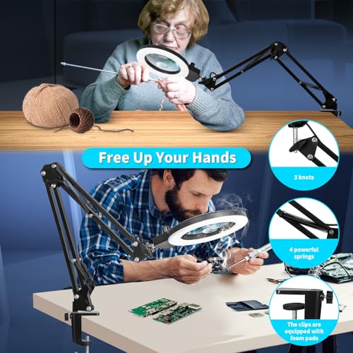 12X 30X Magnifying Glass with Light and Stand (12X 30X 9.06 INCH Base & Clamp)