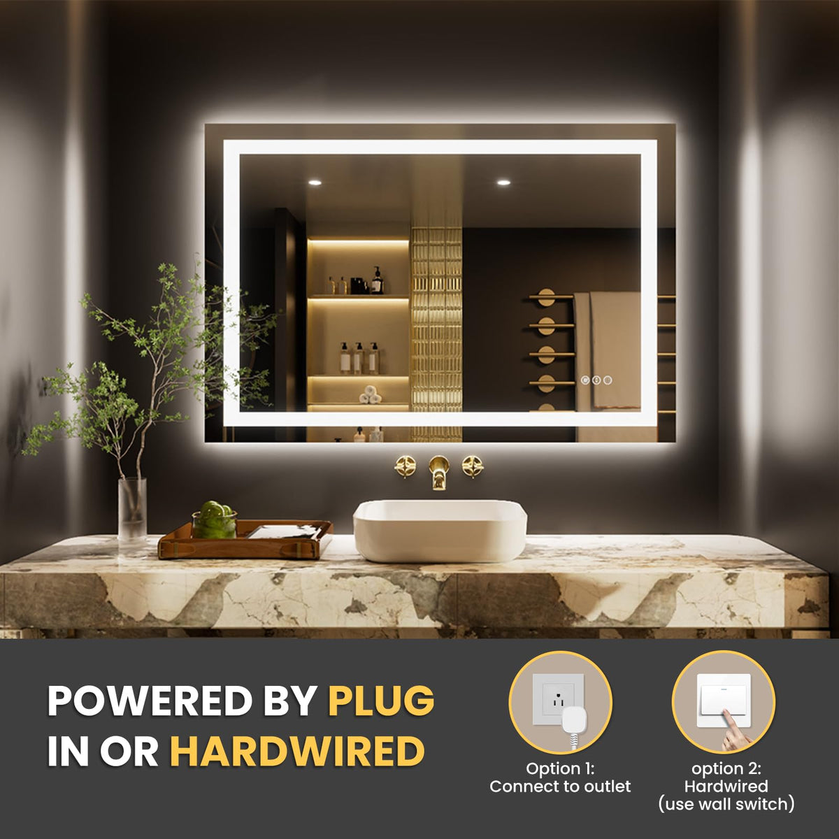 40"X28" LED Bathroom Mirror with Lights (Led / 40"L x 28"W)