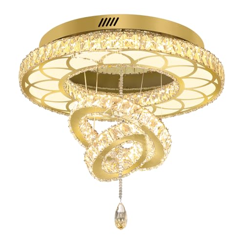 Dia 24" Modern Crystal Chandelier for Living Room Gold Ceiling Chandelier Flush Mount Crystal Ceiling Light for Dining Room Bedroom Hallway (Gold / W:24inches)