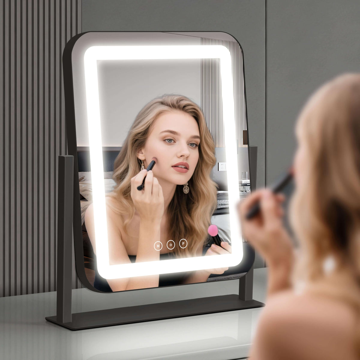 Vanity Mirror with Lights (Black / 16.7"L x 13.1"W)