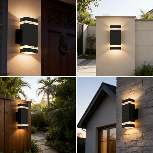 Square Outdoor Wall Lights (2 Packs-Black / No Dusk to Dawn)