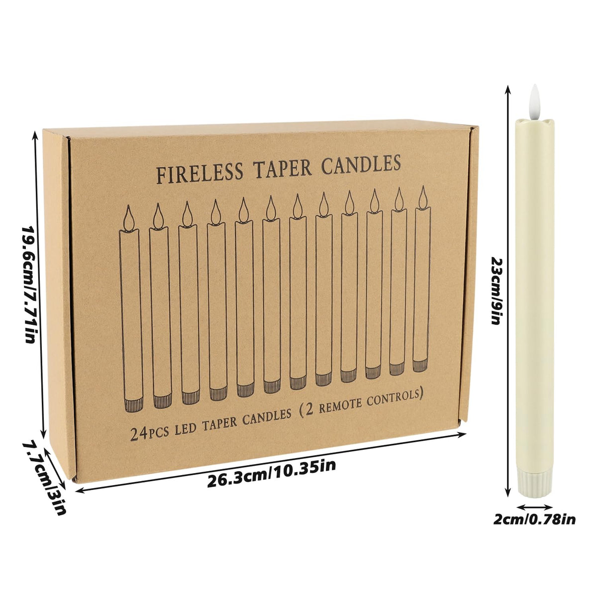 LED Flameless Taper Candles with Timer - 24 Pack, Ivory