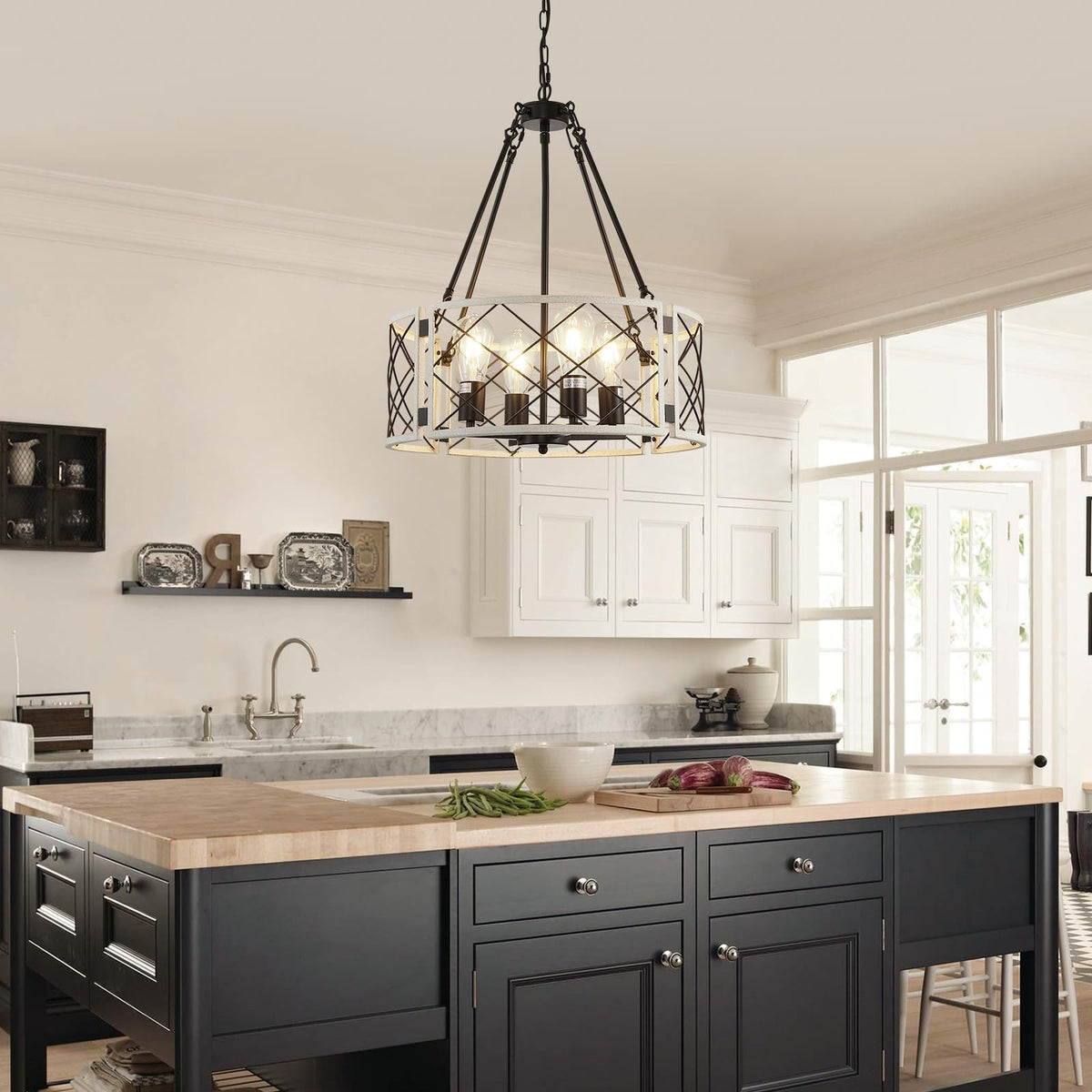 20'' Farmhouse Chandelier (Vintage White-20"(Easy to Install) / 4-Light)