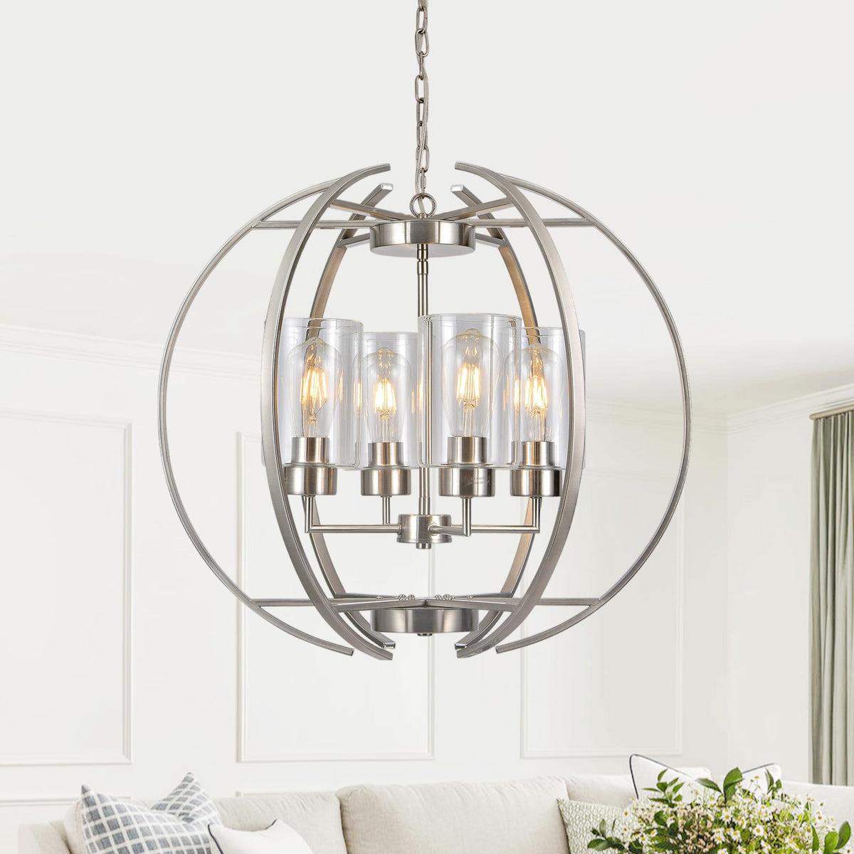 24" Brushed Nickel Globe Chandelier (Brushed Nickel Clear glass 24")