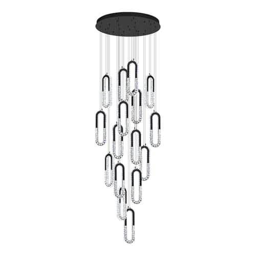 H138 Large Chandeliers for High Ceilings Crystal Ring Chandelier 16 (Black / 16 Rings (New))