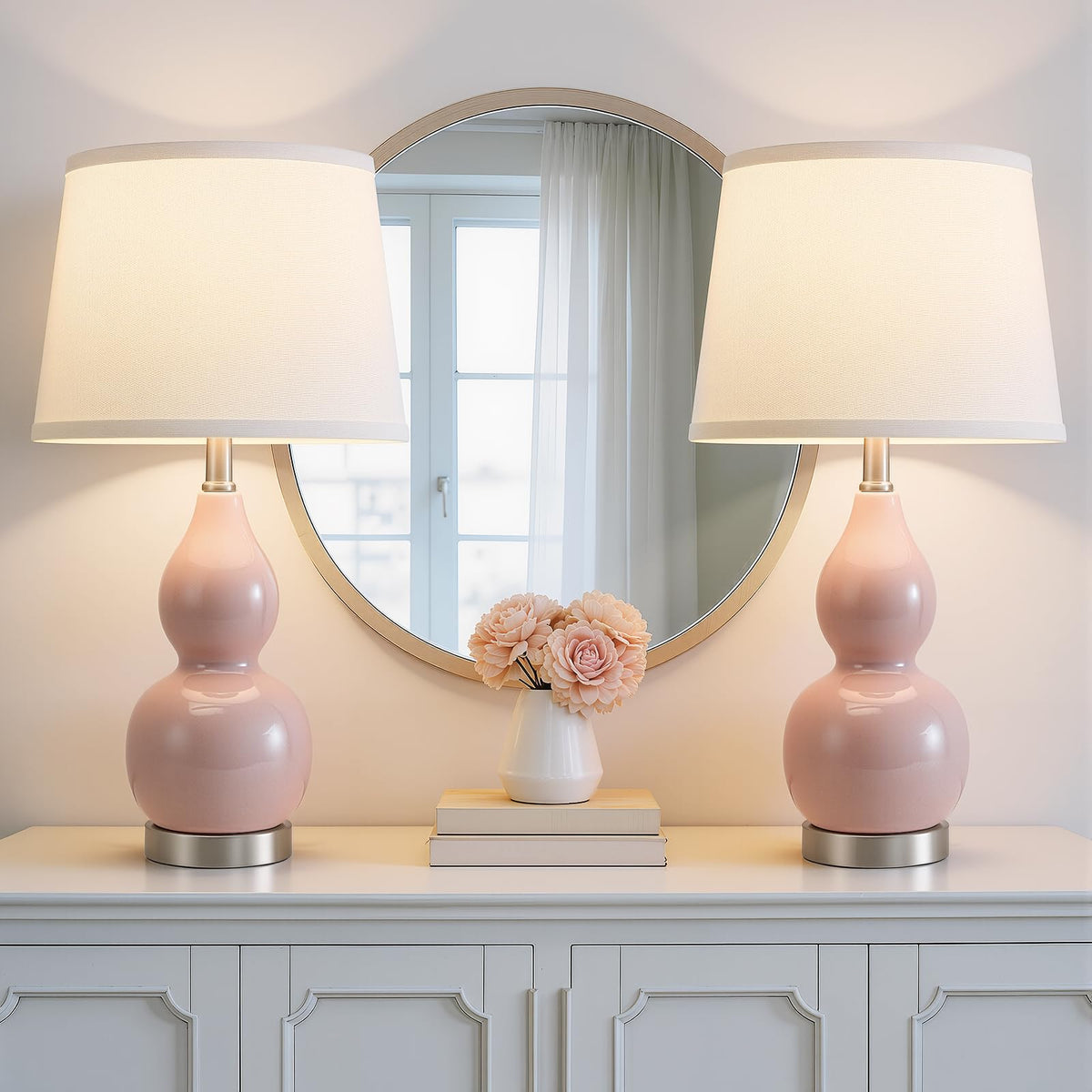 22" Table Lamp Set of 2 (22.63" Pink Gourd)