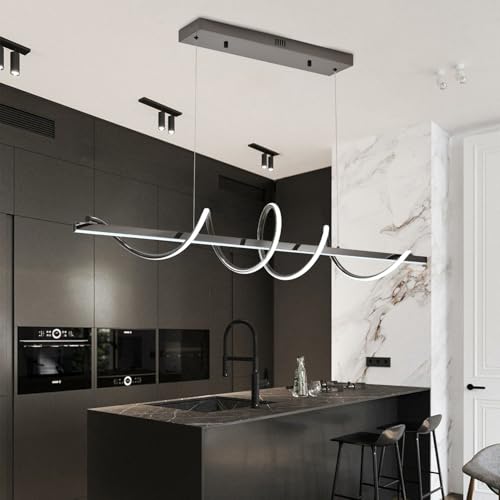 47.24" Modern Led Pendant Light for Kitchen Island Lighting (Electroplated Black / 47.24in)