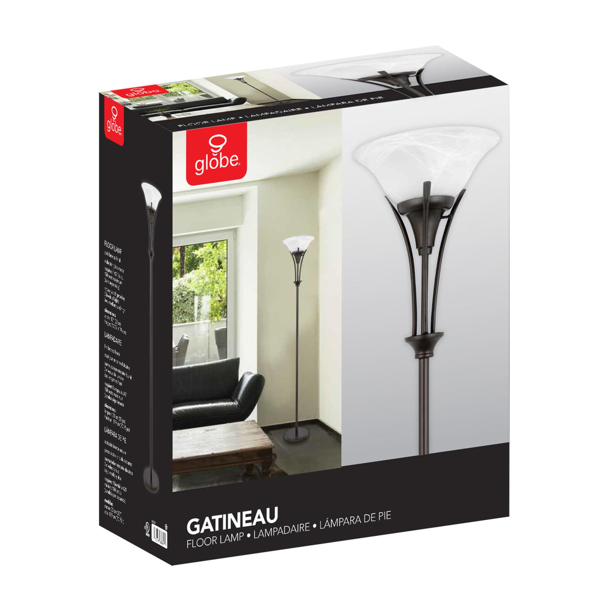 63361 Gatineau 71" Dark Bronze Floor Lamp with Alabaster Glass Shade (Rustic)