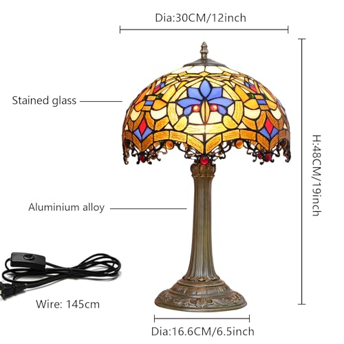 Tiffany Lamp Stained Glass Table Lamp Antique Desk Light for Bedside Nightstand Bedroom Living Room Home Office Unique Cute Accent Decor Light Include LED Bulb (Yellow Phoenix Tail)