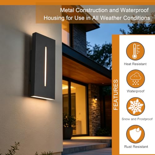 12 Inch Modern Outdoor Wall Sconce (12"H 24W Textured Black)
