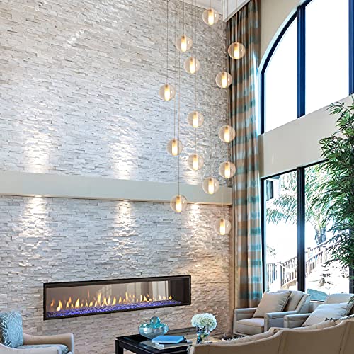 14 Lights Staircase Chandelier for High Ceiling (14 Light / Nickel Canopy)