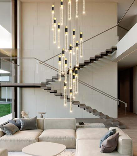 157inch 20 Lights Modern Chandeliers for Living Room LED Dimmbale Light Fixture Entryway High Ceiling Light Pendants Lighting for Dining Room Hallway Staircase with Remote Dimming Chandelier (20 lights Cylindrical)