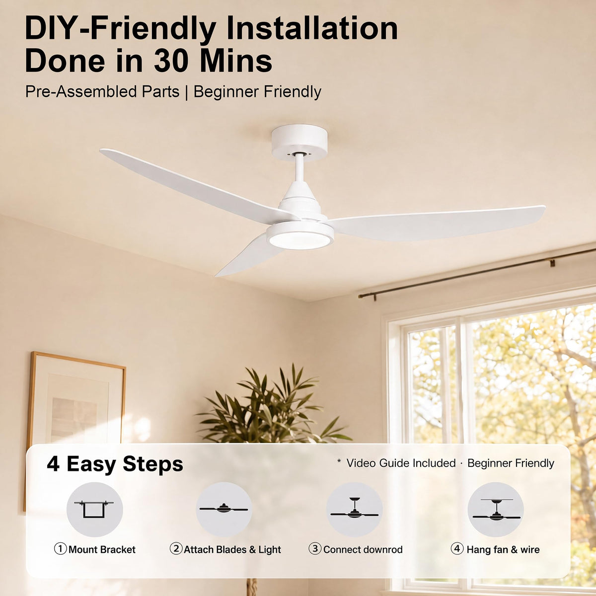 2 Pack 54 Inch Ceiling Fan with Lights (White / 54 inch)