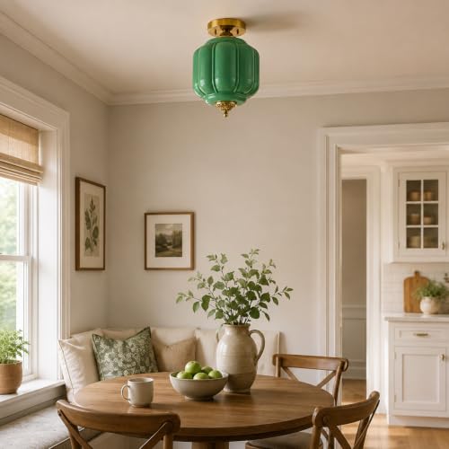 Green Milk Glass Flush Mount Ceiling Light (Green / 9.8in)