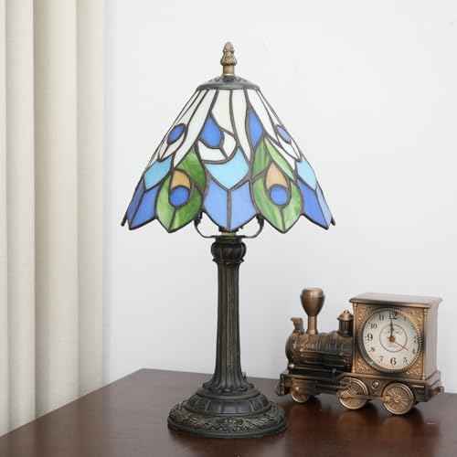 Tiffany Lamp Stained Glass Table Lamp Peacock's Tail Small Bedside Lamps Bedroom Living Room Dining Room Office Decoration Desk Lamp Home Decoration Creative Gift (Peacock's Tail)