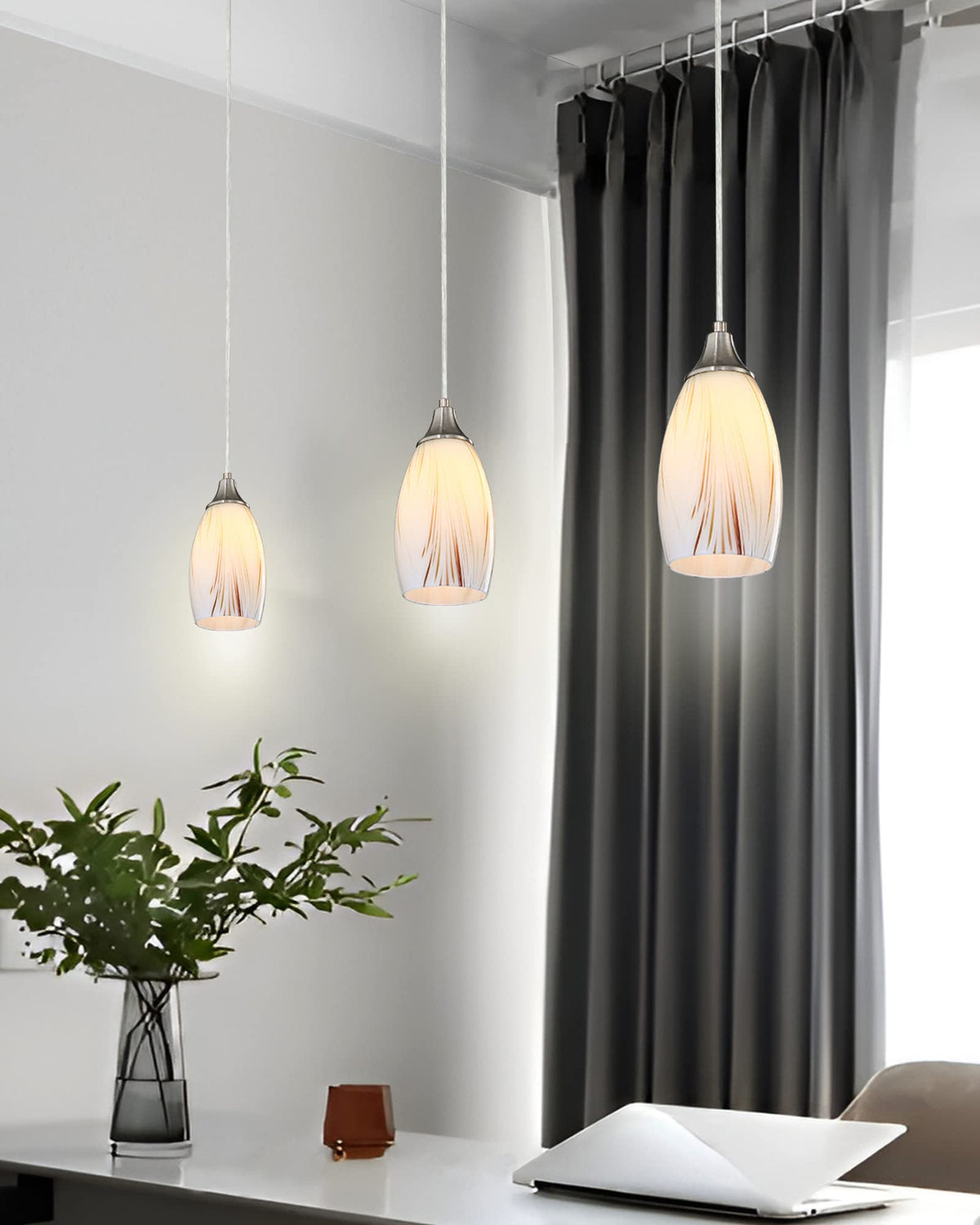 Mini Milk Glass Pendant Lights (Creamy With Gold-1Pack)