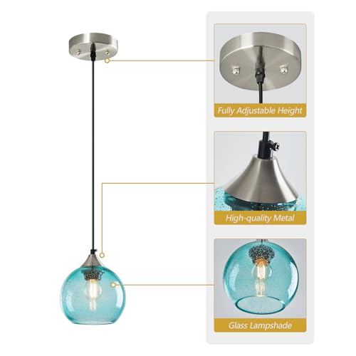 Aqua Pendant Lights Kitchen Island 3 Pack (Light Blue / S - 5.9 in)