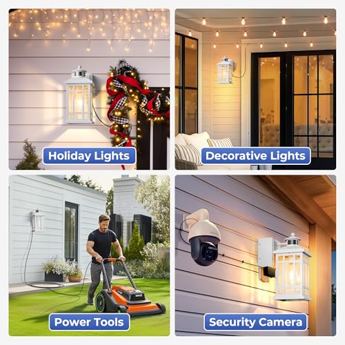 White 2 Pack Porch Lights with GFCI Outlet (White / Motion Sensor 2-Pack)