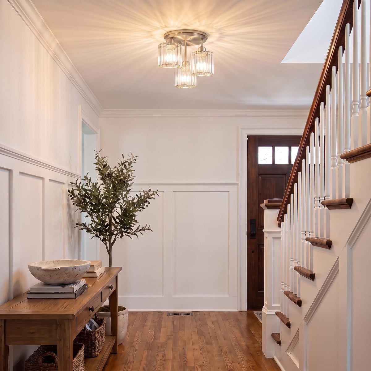 Crystal Semi Flush Mount Ceiling Light (Nickel)
