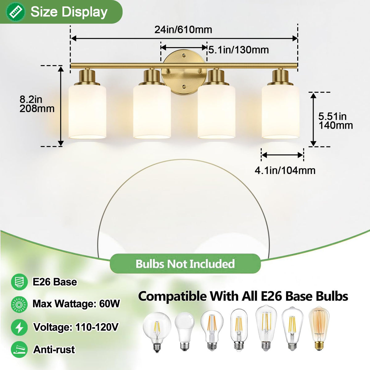 4 Light Bathroom Light Fixtures (Brushed Gold & Milky White Glass / 4-light)