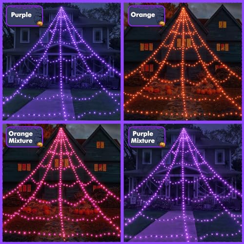 Halloween Decorations Outdoor 455 LED Spider Web Decoration + 59" Spider
