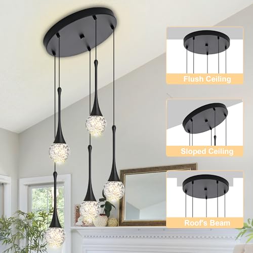 Modern Black Crystal Chandelier (Black / Round Pendant 5-Light)
