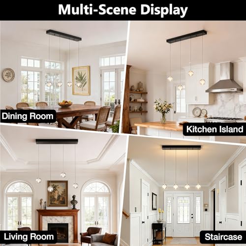 Black Modern 4 Lights Bubble Light Chandelier for Dining Room (4 Light / Black Rectangle)