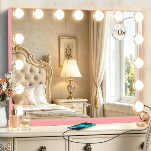 Pink Hollywood Vanity Mirror with Lights (Pink / 23"L x 18"W)