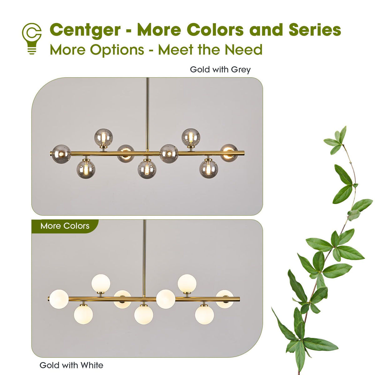 Linear Sputnik Dining Chandelier (Gold + Grey / 9-Light 40 Inch)
