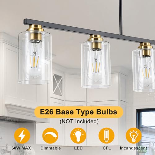 Island Light for Kitchen (Black & Gold / 5 Light + Clear Glass)