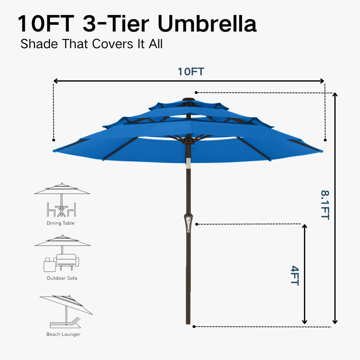 10ft 3 Tier Patio Umbrella (Royal blue / 10 FT)