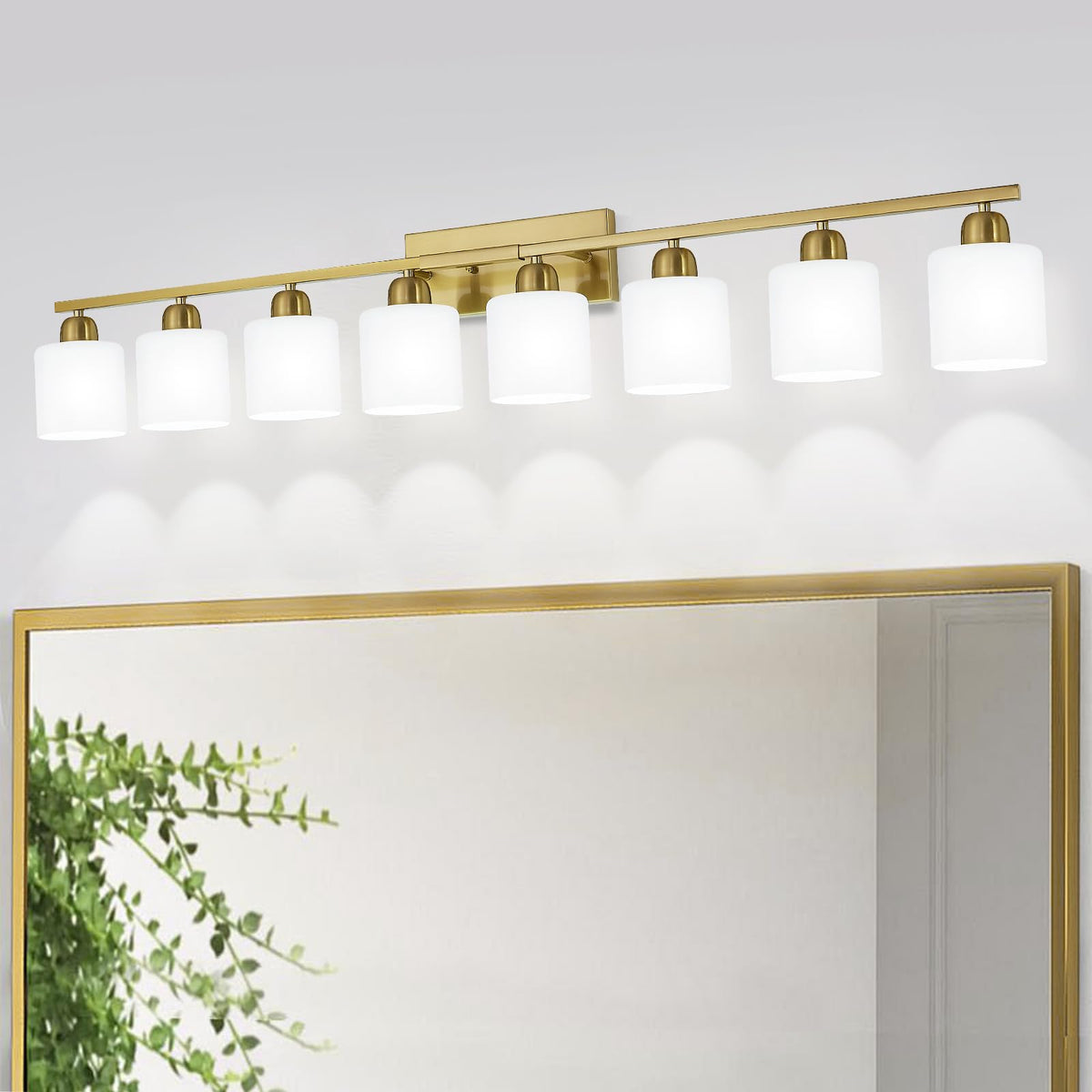8 Light Bathroom Light Fixtures Gold for Big Mirror (Gold & Milky White Glass / 8-Light)