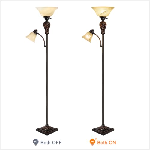 Vintage Torchiere Floor Lamp with Adjustable Reading Light (Brown)