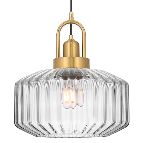 Mid Century Modern Pendant Light with Srtiated Glass Shade
